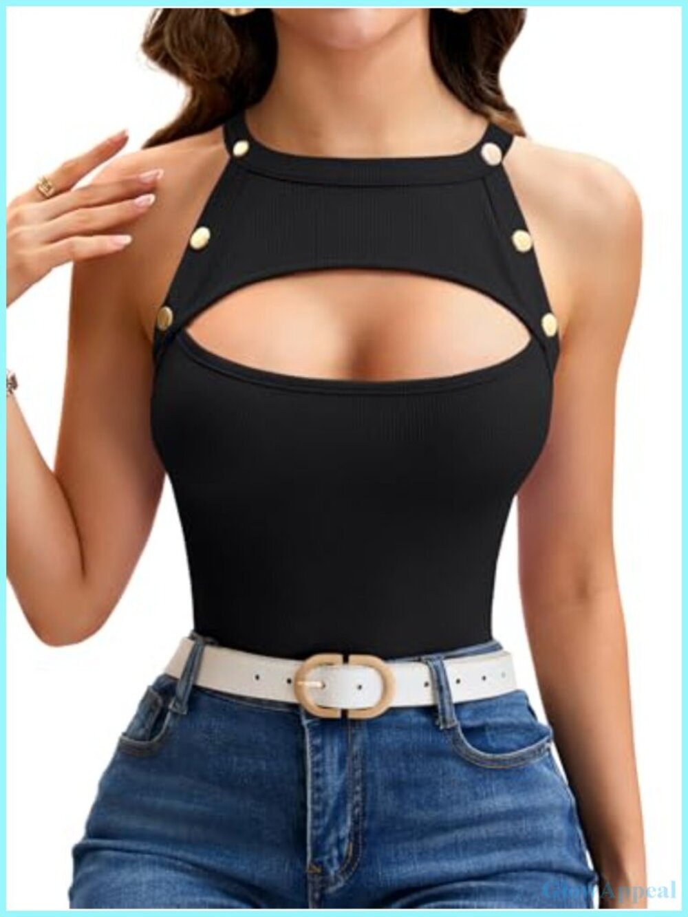 Women's Cut Out Front Sleeveless Ribbed Tank Top Slim Fit Summer